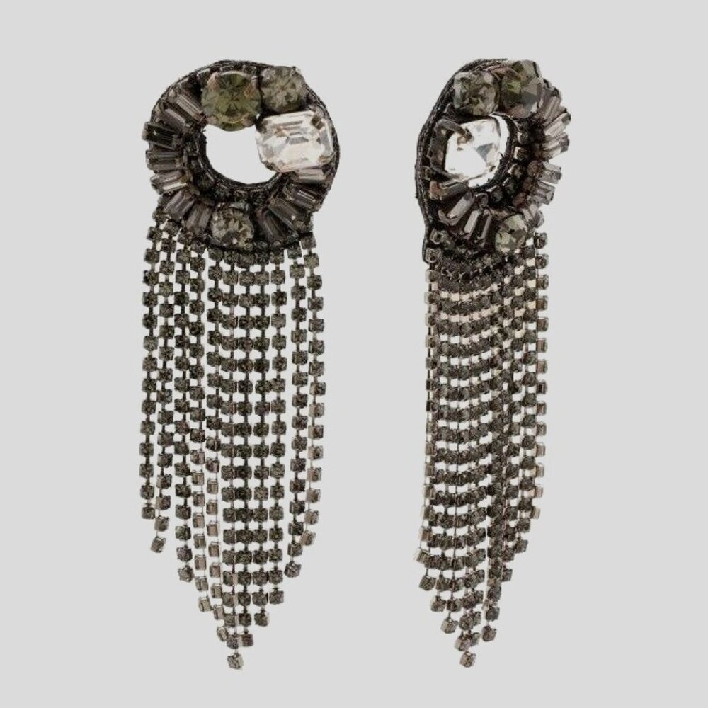 Anthropologie Deepa Gurnani Mavis Earrings Crystal Chadenliers Green Gun…